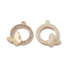 Alloy Crystal Rhinestone Pendants, Ring Charms with Butterfly