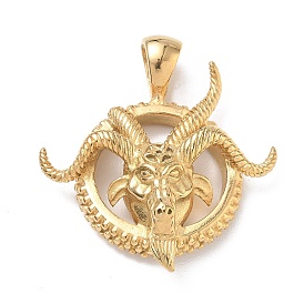 304 Stainless Steel Pendants, Round with Goat Charms, Ion Plating(IP), Long-Lasting Plated