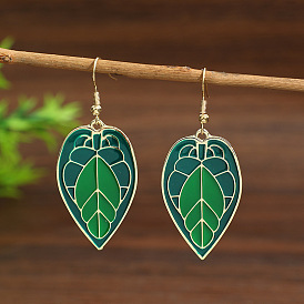 Alloy Enamel Dangle Earrings, Leaf
