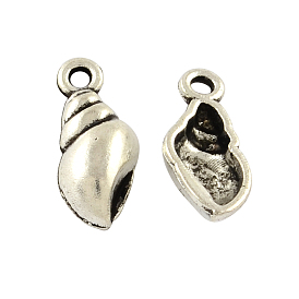 Tibetan Style Alloy Whelk/Conch Shell Pendants, Cadmium Free & Lead Free, 15.8x6.6x4mm, Hole: 2mm, about 1000pcs/500g