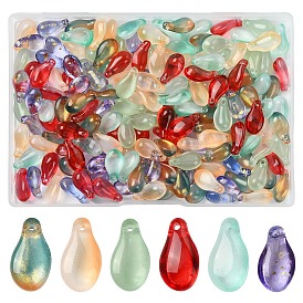 180 pièces 6 couleurs breloques en verre transparent en forme de larme, avec de la poudre d'or