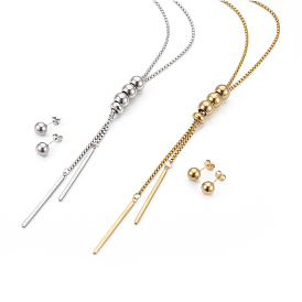 304 Stainless Steel Jewelry Sets, Pendant Necklaces and Stud Earrings, Round and Strip