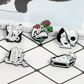 Retro Punk Skeleton Tombstone Coffin Pin & Cowboy Bag Accessory Set