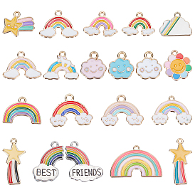 38Pcs 19 Styles Light Gold Plated Alloy Enamel Pendants, Mixed Shapes