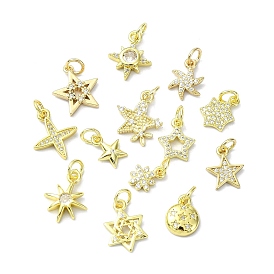 Sun/Snowflake/Star Brass Micro Pave Clear Cubic Zirconia Charms