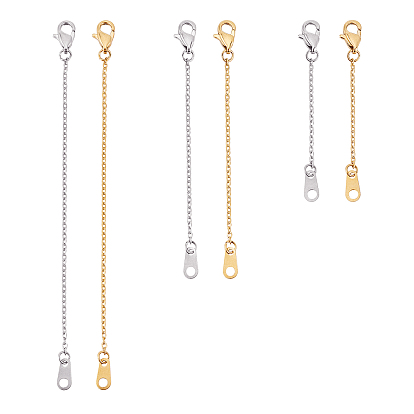 6Pcs 6 Style Stainless Steel Chain Extender, with Lobster Claw Clasps & Curb Chains