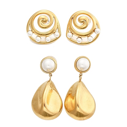 304 из нержавеющей стали серьги, с пластиковой имитационной жемчужиной, реальный 18 к глод