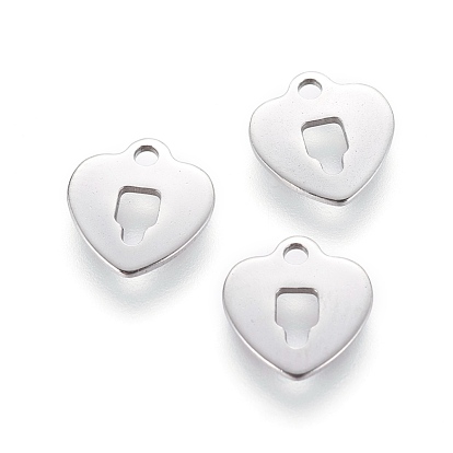 201 Stainless Steel Charms, Stamping Blank Tag, Heart Lock