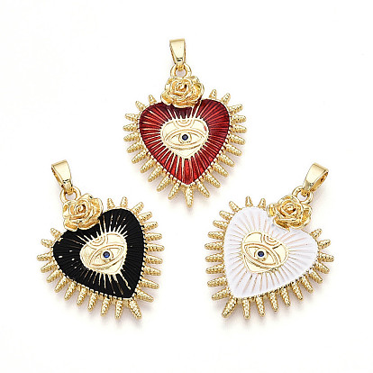 Латунные микро проложить кубического циркония подвески, без кадмия и без свинца, с эмалью, сердце с оберегами от сглаза, реальный 18 k позолоченный