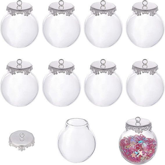 Стеклянные пустые подвески для бутылок желаний, с латунными крышками серебристого цвета, флаконы своими руками для подвесных украшений, круглые