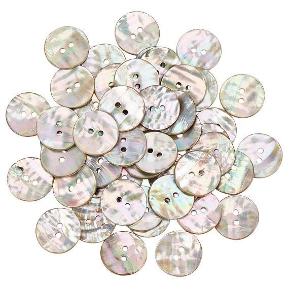 50Pcs Natural Shell Buttons, 2-Hole, Flat Round