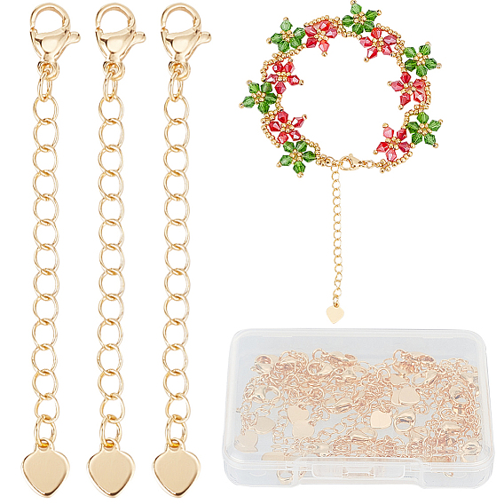 20шт. латунный удлинитель цепи, с застежками из клешней лобстера и крошечным сердечком, без кадмия, без никеля и без свинца