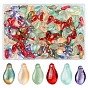 180Pcs 6 Colors Transparent Glass Teardrop Charms, with Gold Powder