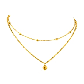 Double Layers Alloy Heart Pendant Necklaces, with Iron Cable Chains