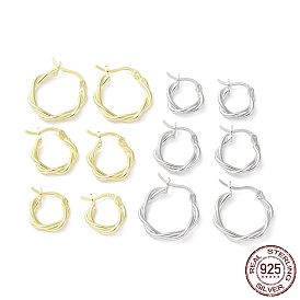 Rhodium Plated 925 Sterling Silver Hoop Earrings, Twist Wire, with S925 Stamp