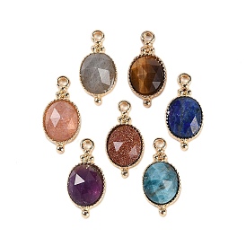 Подвески с гранеными драгоценными камнями, овальные подвески из позолоченной латуни