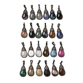 Gemstone Pendants, Brass Teardrop Charms, Red Copper, Lead Free & Cadmium Free