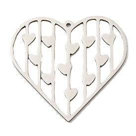 201 Stainless Steel Pendants, Laser Cut, Heart Charm