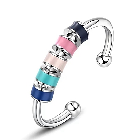 201 Stainless Steel Enamel Column Rotating Beaded Open Cuff Rings, for Calming Worry Meditation