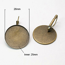 Accessoires dormeuses d'oreilles en laiton, plateau: 25 mm, 26 mm, pin: 0.6 mm