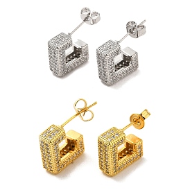 Brass Micro Pave Clear Cubic Zirconia Stud Earrings for Women, Letter J