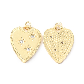 Rack Plating Brass Micro Pave Cubic Zirconia Pendants, Long-Lasting Plated, Cadmium Free & Lead Free, Heart with Star