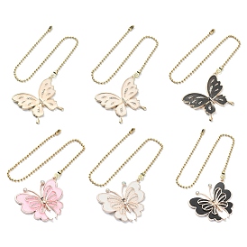 6Pcs 6 Style Butterfly Alloy Rhinestone Ceiling Fan Pull Chain Extenders, with 304 Stainless Steel Ball Chains