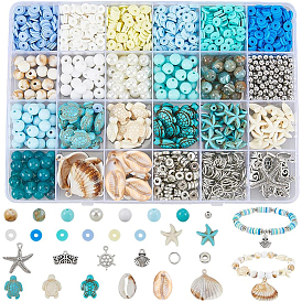 Наборы для самостоятельного изготовления декоративных элементов на морскую тематику, в том числе бусины из полимерной глины, акриловые бусы и подвески, синтетические бирюзовые бусины, Латунные бусины, пластиковые шарики, подвески и трубки из сплава, медные прыжки