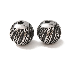 304 Stainless Steel Beads, Round with Geometry Pattern