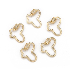  Brass Micro Pave Cubic Zirconia Screw Carabiner Lock Charms, for Necklaces Making, Butterfly