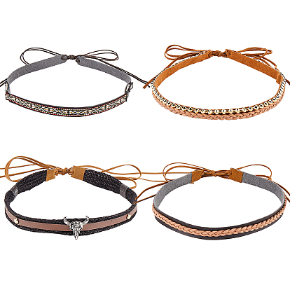 4 шт. 4 стили этнический стиль искусственная кожа регулируемая шляпа лента, для ковбойской шляпы, шляпа-федора с загнутыми полями, украшение соломенной шляпы