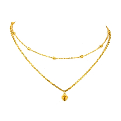 Double Layers Alloy Heart Pendant Necklaces, with Iron Cable Chains