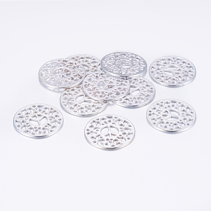 Tibetische Stil Anhänger / Links, cadmiumfrei und bleifrei, flach rund mit Friedenszeichen, 30x2 mm