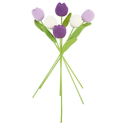 6 шт. 3 цвета полиэстер вязаный искусственный цветок тюльпана, одиночный тюльпан ручной работы для домашнего декора, свадебный букет, подарок на день рождения