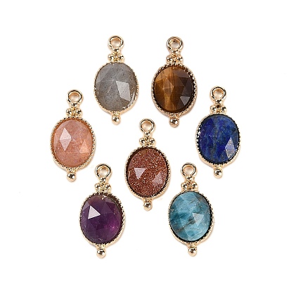 Подвески с гранеными драгоценными камнями, овальные подвески из позолоченной латуни