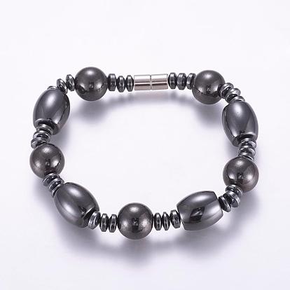 Magnetic Synthetic Hematite Beaded Bracelets, with Magnetic Clasps