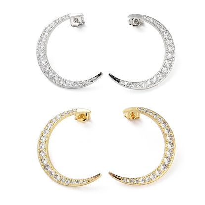 Серьги-гвоздики из латуни с микро-паве и лунной стойкой, прозрачные серьги-гвоздики с кубическим цирконием для женщин, долговечный, без свинца и без кадмия