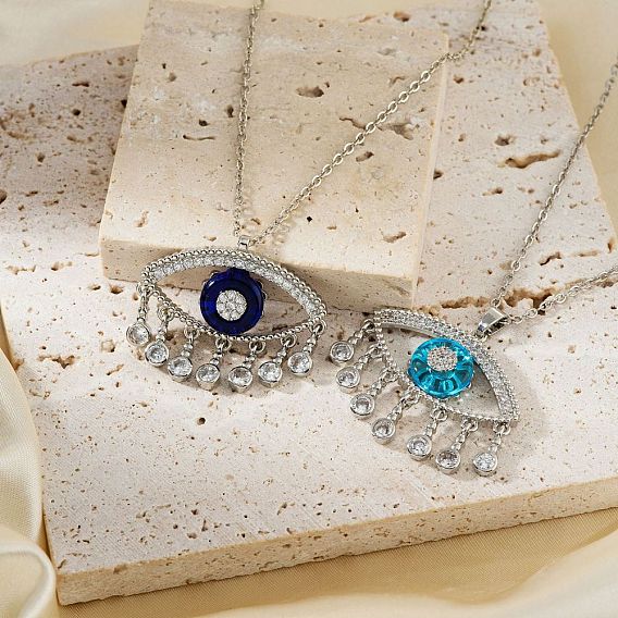 Симпатичные латунные ожерелья с подвеской из прозрачного кубического циркония, платина