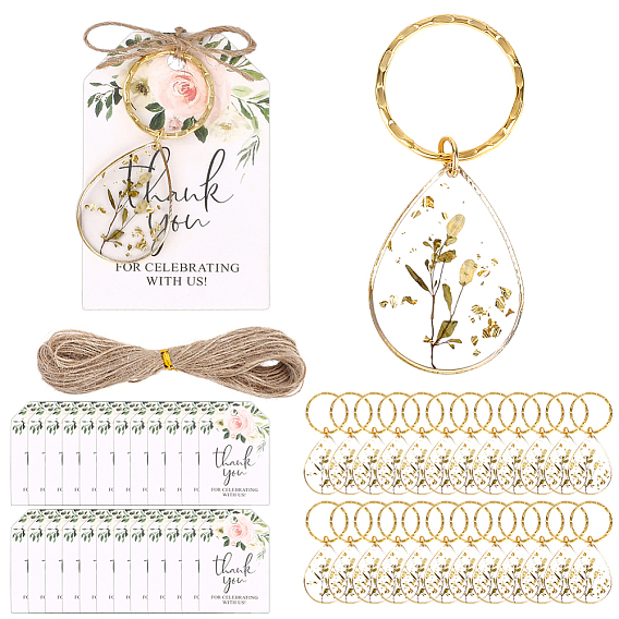 Брелки из латунной смолы, с железным кольцом, бумажной карточкой и джутовым шнуром, слеза