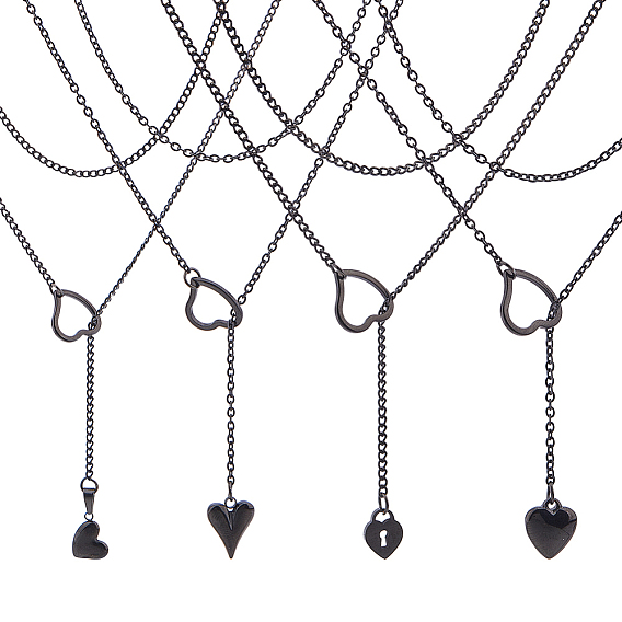 4 шт. 4 стили 304 лариат из нержавеющей стали с подвеской в форме сердца для женщин