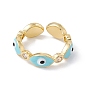 Enamel Evil Eye & Clear Cubic Zirconia Open Cuff Ring, Real 18K Gold Plated Brass Jewelry for Women, Lead Free & Cadmium Free