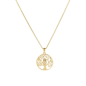 Brass Pendant Necklaces, Owl with Tree of Life