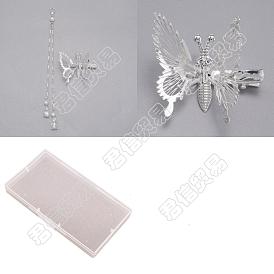 CRASPIRE 2 Style Iron Alligator Hair Clips, Vintage Decorative Hair Accessories, Moving Butterfly, with Chain, Imitation Pearl, Alloy Pendants