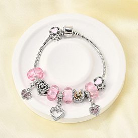 Сплав эмаль европейские бусины браслеты с подвесками, браслеты из змеиной цепи для женщин, сердце, смолой и горный хрусталь, без свинца и без кадмия