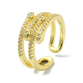 Brass with Cubic Zirconia Open Cuff Ring, Snake