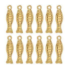 12Pcs 304 Stainless Steel Pendants, Sardine Fish Charm