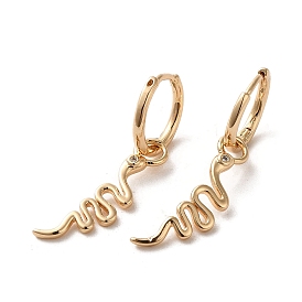Brass Micro Pave Cubic Zirconia Dangle Hoop Earrings, Snake