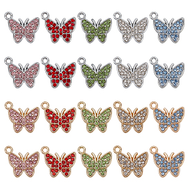 SUPERFINDINGS 40Pcs 10 Colors Alloy Pendants, with Rhinestone, Butterfly