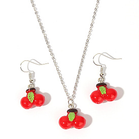 Ensemble de bijoux chic en forme de cerise avec boucles d'oreilles et collier en forme de fruits simples pour un style campagnard à la mode - avec accessoires li meng
