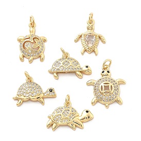 Rack Plating Brass with Cubic Zirconia Pendants, Long-Lasting Plated, Lead Free & Cadmium Free, Tortoise Charms, with Jump Ring